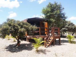 Lambú Ecoturismo في Cidade Ocidental: كابينة صغيرة على الشاطئ مع أشجار في الرمال
