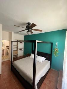 a bedroom with a bed with a ceiling fan at Apartamento Completo Cabo San Lucas in Cabo San Lucas