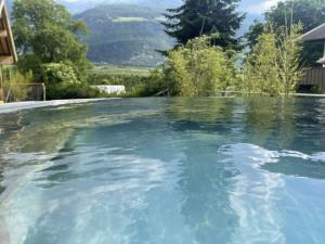 a pool of water with mountains in the background at Pleasant apartment in Naturns in Naturno