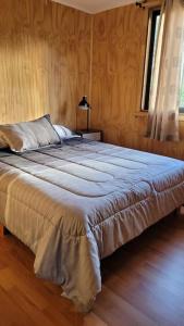 - une chambre avec un grand lit dans l'établissement Cabaña Mirador del Valle, à Melipeuco