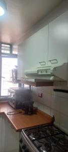 a kitchen with a stove and a counter top at Movistar Apart Santiago in Santiago