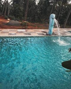 a fountain in the middle of a swimming pool at Nature Zone Resort in Puducherry