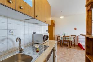 a kitchen with a sink and a microwave on a counter at Tourist Farm Tonin - Apartments - Happy Rentals in Šmarje