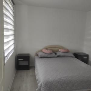 a bedroom with a bed with two pillows on it at Vila Obradovic in Arilje