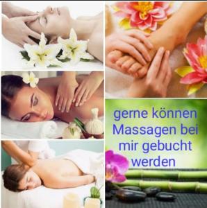 a collage of pictures of a woman getting a massage at Studio Appartement in Speichersdorf