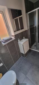 a bathroom with a toilet and a sink and a shower at Luxury HomeStays - Hot Tub - Sea Views - Sleeps 8 in Portsmouth