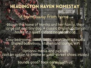 a home away from home poster at Headington Haven Homestay in Oxford