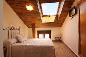 a bedroom with a bed and a skylight at Hostal Yessy in Candeleda