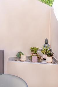 a shelf with potted plants on it at Camara Residence in Chania