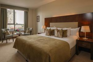Una habitación de hotel con una cama grande y una ventana. en Trim Castle Hotel, en Trim