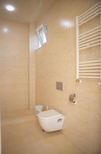 a bathroom with a white toilet and a shower at Chakvi Lux House in Chakvi
