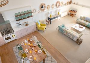 an overhead view of a kitchen and living room at The Old Chapel - Holt in Holt