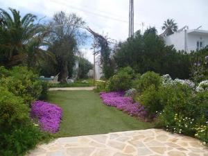 un jardín con flores púrpuras en un patio en Apartamento Ciel Azul, en Cala Llena