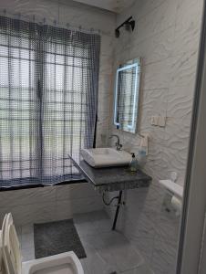 a bathroom with a sink and a toilet at West Coast Villa in Limbe +49 photos