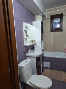 a bathroom with a toilet and a sink and a tub at CORAL apartment in Târgu-Mureş +7 photos