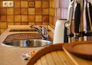 een aanrecht met een wastafel in de keuken bij Apartments Pr' Pavleto in Bohinj +129 foto's