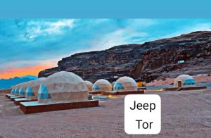 a group of igloo tents in the desert at Sultan Luxury Camp in Wadi Rum