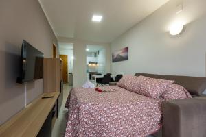 a bedroom with a bed and a couch and a television at Bga rentals Punta Prima in La Pineda