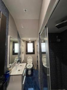 a bathroom with a toilet and a sink and a shower at Appartamento un mare di fiori in Ventimiglia