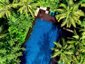 an overhead view of a swimming pool with palm trees at Pullman Oceanview Sanya Bay Resort & Spa in Sanya