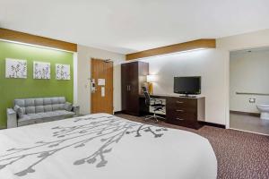 um quarto de hotel com uma cama e uma televisão em Sleep Inn Sea Tac Airport em SeaTac