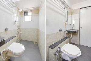2 imágenes de un baño con aseo y lavabo en FabHotel Royal Empire, en Chinchwad