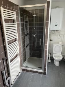 a bathroom with a shower and a toilet at Bel appartement 2 chambres n11 in Moulins