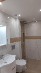 ein Bad mit einem WC und einem Waschbecken in der Unterkunft AIR-IN Rooms with magnificent views in Artemida