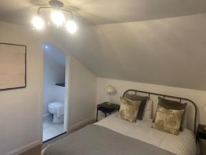 ein Schlafzimmer mit einem Bett mit zwei Kissen in der Unterkunft Beautiful 3-Bed House in Houston in Johnstone