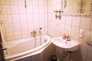 a bathroom with a bath tub and a sink at Cozy Apartment in Dessau-Roßlau in Dessau