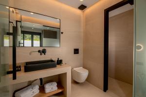 łazienka z toaletą i lustrem w obiekcie Anantia Villa 2 - Scenic View, Luxury Experience w mieście Episkopi