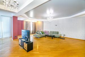 a living room with a couch and a tv at Deluxe Apartment 142/59 in Baku
