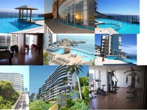 un collage de fotos de una piscina y edificios en Euromarina Dos Reñaca, en Viña del Mar