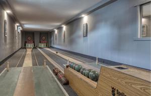 una pista da bowling vuota con palle da bowling sulle piste di Luxusvilla Mit Kegelbahn 