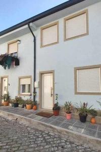 a white house with potted plants in front of it at Alto da lapa Luxury house in Porto