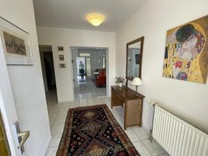 a hallway of a home with a rug at Freistehendes Ferienhaus mit Swimmingpool, Kamin, Internet, unweit Neusiedlersee in Fertőd