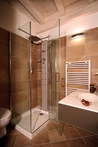 W łazience znajduje się prysznic, umywalka i toaleta. w obiekcie Agriturismo Il Barone w mieście Moniga