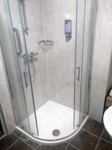 y baño con ducha y puerta de cristal. en Imperial Hotel, en Tralee