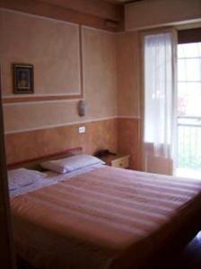 a bedroom with a large bed with a window at Hotel Du Lac in Moniga