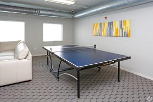 una mesa de ping pong en una habitación con sofá en HUGE Apartment, 2 Bedroom, 2 Bathroom, Park Free, en Rochester