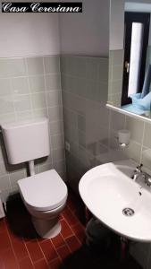 a bathroom with a white toilet and a sink at Antica torre del castello Casa Ceresiana in Carabietta