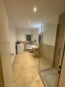 a bathroom with a shower and a sink at Möbilierte 3 Zimmer Wohnung mit großer Wohnküche in Dossenheim