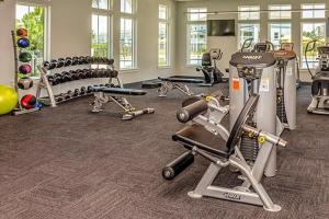 una sala fitness con tapis roulant e attrezzature per il fitness di Foxy Palmer Lost Key 205 a Perdido Key