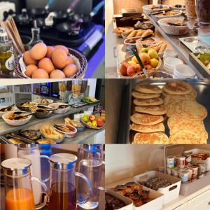 a collage of pictures of breakfast foods and juice at Hotel Les Palmiers En Camargue in Saintes-Maries-de-la-Mer