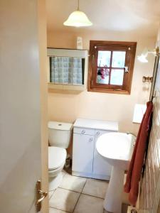 baño con aseo y lavabo y ventana en Appartement d'une chambre avec balcon et wifi a Mesnay, en Mesnay