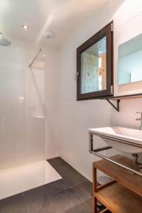een badkamer met een wastafel en een douche bij Chalet Apalosa - Montvalezan, La Rosière in Montvalezan