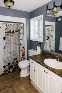 a bathroom with a toilet and a sink at The Hidden Porch at Sir Sam's (hot tub & sauna) in Haliburton +64 photos