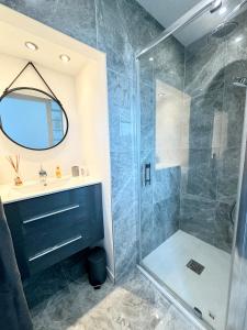 een badkamer met een douche en een wastafel bij Exceptionnel ! T3 de standing - Rooftop - Jacuzzi in Lorient