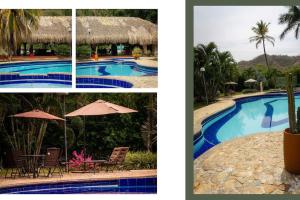 a collage of three pictures of a swimming pool at Finca el Costurero, SantaFe de Antioquia in Medellín