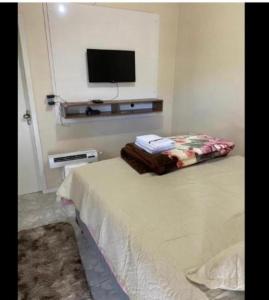 1 dormitorio con 1 cama y TV en la pared en Pousada Pickler, en Urubici